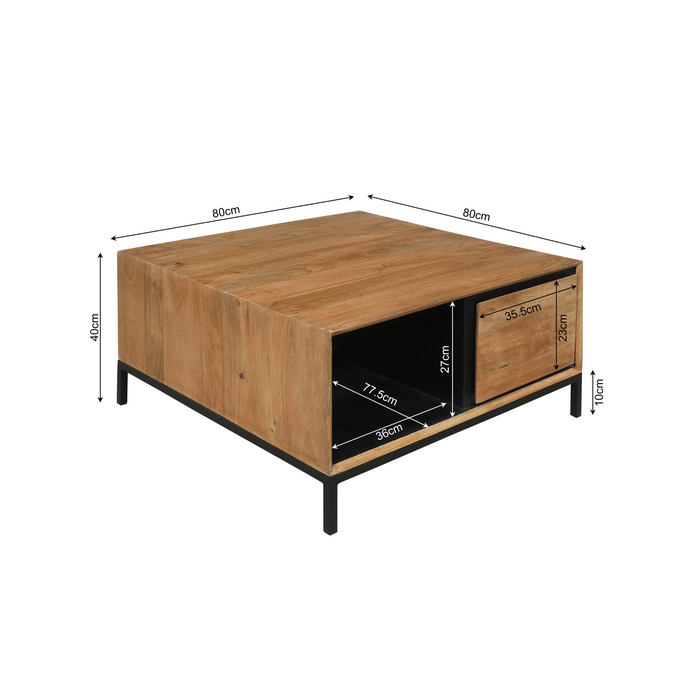 Salontafel RichWood - 80 cm - Mangohout & Metaal