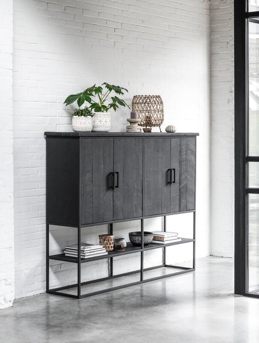 Cabinet Beam large - Zwarte kast met 4 deuren en open vak