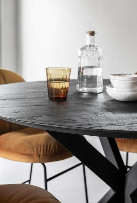 Zwarte Ronde Eettafel - Gerecycled Teakhout