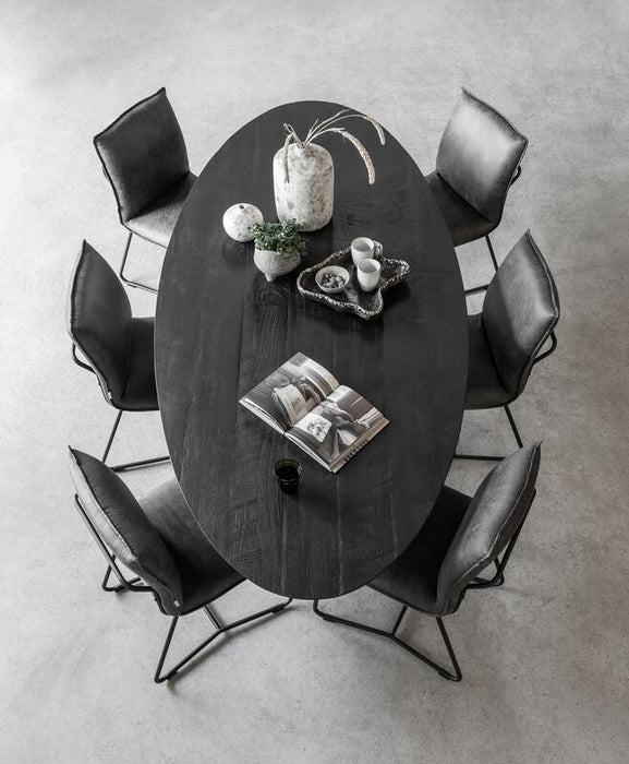 Ovale Eettafel Zwart | Gerecycled Teakhout