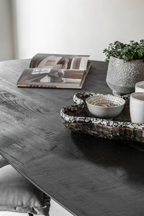 Zwarte ovale eettafel - gerecycled teakhout
