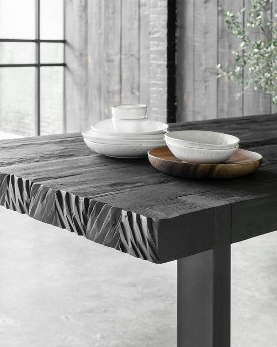 Beam Eettafel Zwart - Gerecycled Teakhout