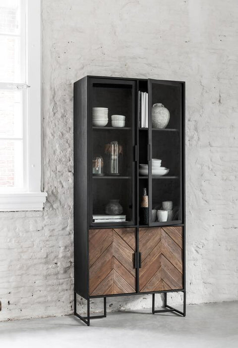 Showcase Criss Cross, 2 glass/metal doors, 2 wooden doors
